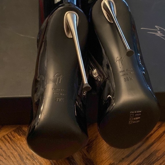 Zannoti BLACK PATENT LEATHER OVER THE KNEE PEEP TOE BOOTS limited edition - Picture 3 of 13